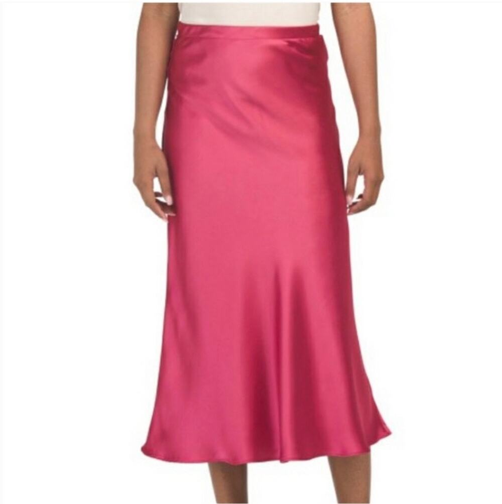 Rachel Zoe Skirt Womens 8 Pink Satin Midi Pull On Classic Modest Holiday New